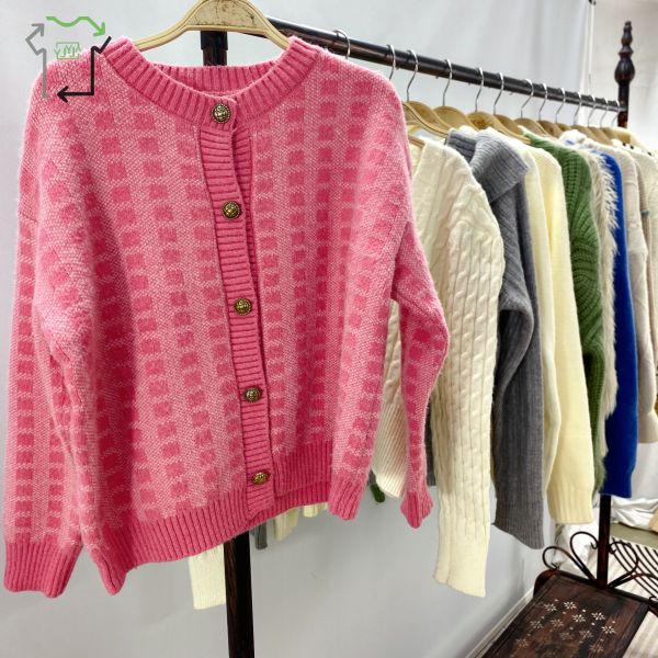 Mixed Colors Used Women's Woolen Sweater Coat Casual Long Sleeve Clean 95-100%