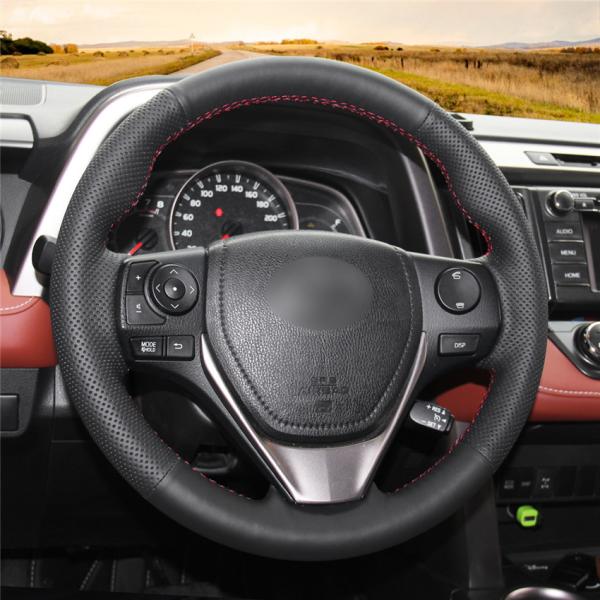 Black Perforated Leather Car Steering Wheel Cover for Toyota RAV4 1998 1999 2000 2001 2002 2003 2004 2005 2006-2019