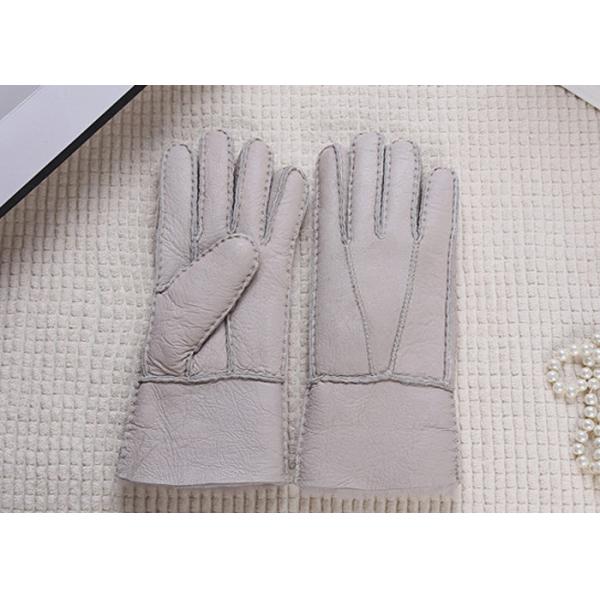Guantes de cuero de la cara de la zalea doble del invierno con la guarnición de la lana de cordero/el color teñido natural