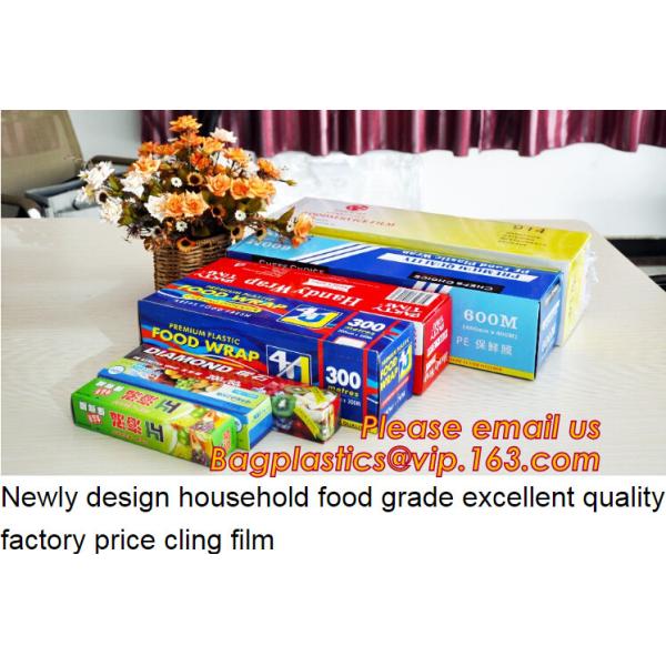 Keep Fresh PE food wrap plastic Cling film wrap jumbo roll, LLDPE power stretch wrap film food wrap stretch film, bageas