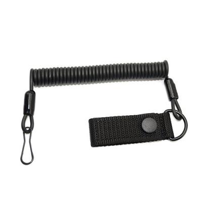 Matt Black Coiled Pistol Lanyard 2M Expanding For Duty Belt Loop