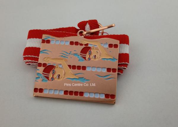 Promotional Gifts Kids Swimming Ribbon Medals Brass Material Enamel