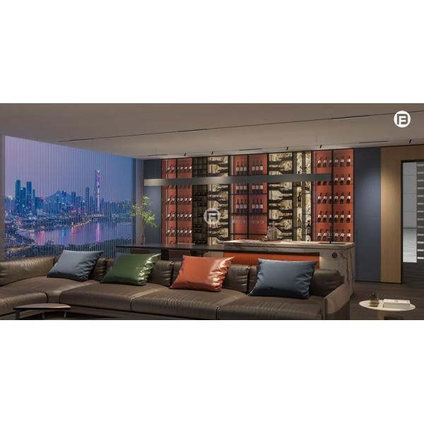 Armario de vino de la sala de estar de acero inoxidable con paneles traseros de mármol y vidrio de doble tono