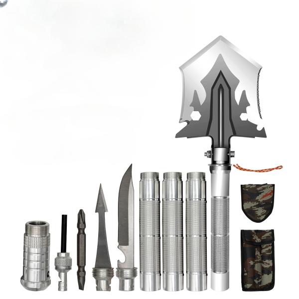 Outdoor multifunctional military shovel, camping survival, mountaineering, fishing, four section shovel, foldable garden
