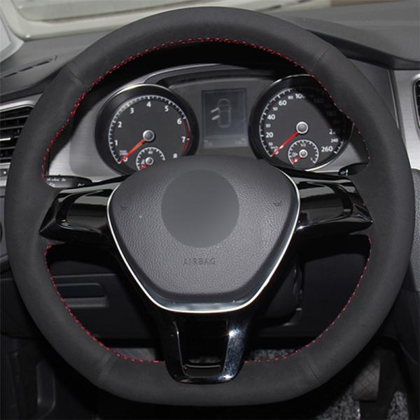 Hand Sewing Black Suede Steering Wheel Cover for VW Golf 7 Mk7 Polo Jetta Passat B8 Tiguan Sharan Touran UP