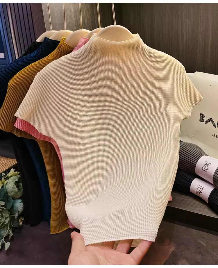 Classic Stretch Fabric Comfortable Breathable Small Stand Collar Corn T-shirt Short Sleeve Women's Clothing Women's t Dress