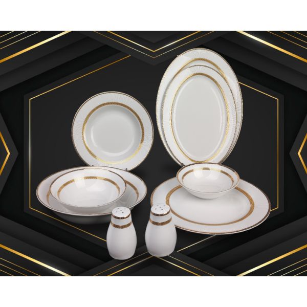 35pcs superwhite porcelain dinning set  with blue embossed flower and gold patterm