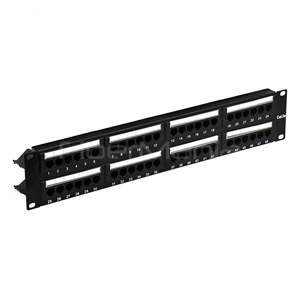 19'' 2U CAT.5E UTP Unshielded 48 Port Copper Patch Panel With Label Mark, Dual IDC, Black