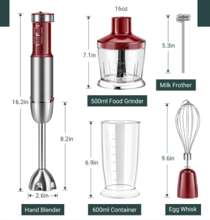 Variable Speed Metal Portable Hand Blender With Chopper / Beaker / Whisk