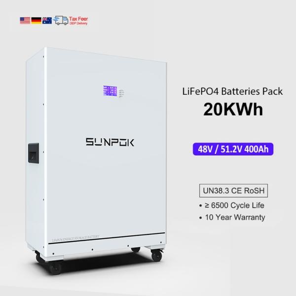 Batterie Lifepo4 48V 400Ah 51.2V 20kWh Batteries Lithium Ion Solaire Système de stockage d'énergie domestique 51.2V