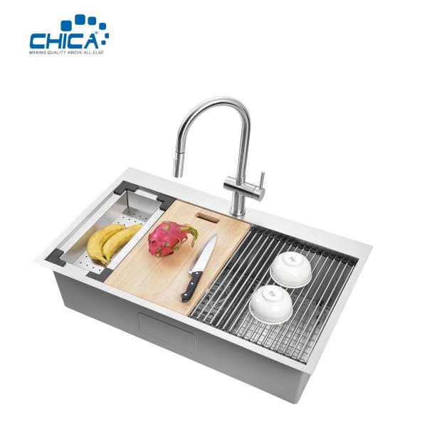 single bowl SUS304 stainless steel sink commercial topmount handmade house kitchen sink