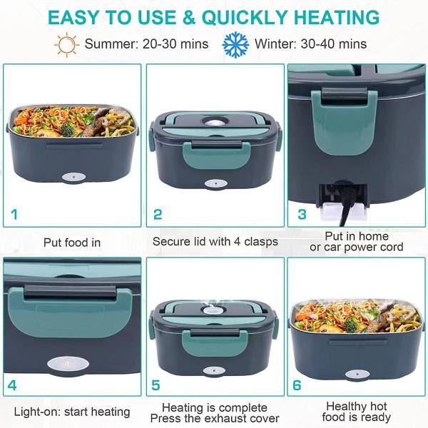 1.5L Capacity Stainless Steel Electric Food Warmer Lunch Box For Your On-the-Go Meals