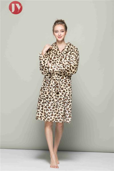 Leopard Print Soft Bathrobe Women Microfiber Fleece Bathrobe Long Plush Printed Dyeing