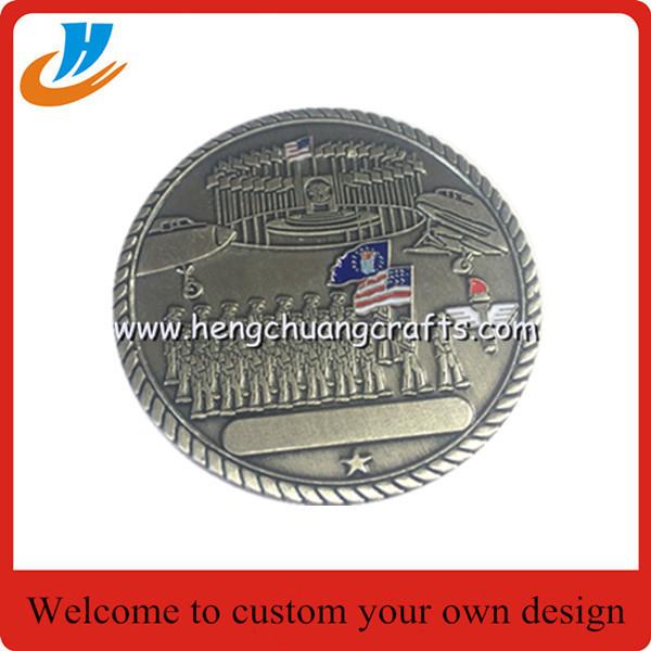 High quality 3D zinc alloy metal souvenir coins antique brass plated challenge coin
