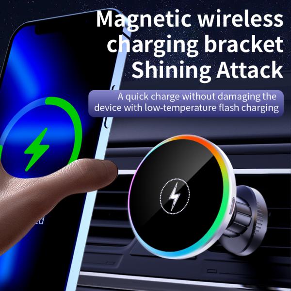 Красочные огни Автомобиль Беспроводная зарядка Магнитная вентиляция Автомобиль Телефонная подставка держатель 15W
