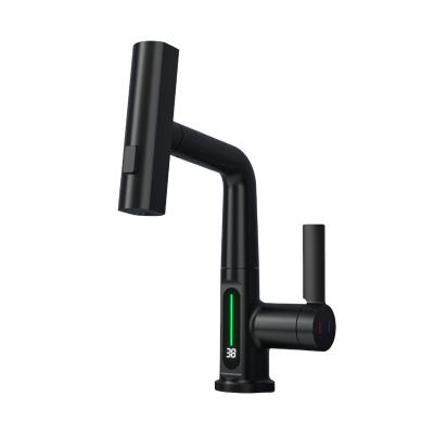 FCC Lavatory Pull Out Sink Faucet Rotary Widespread Cold And Hot Digital Display