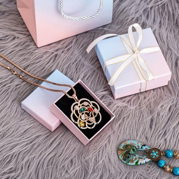 Luxury Rigid Paper Jewelry Boxes Black Cardboard Paper Necklace Packaging Box