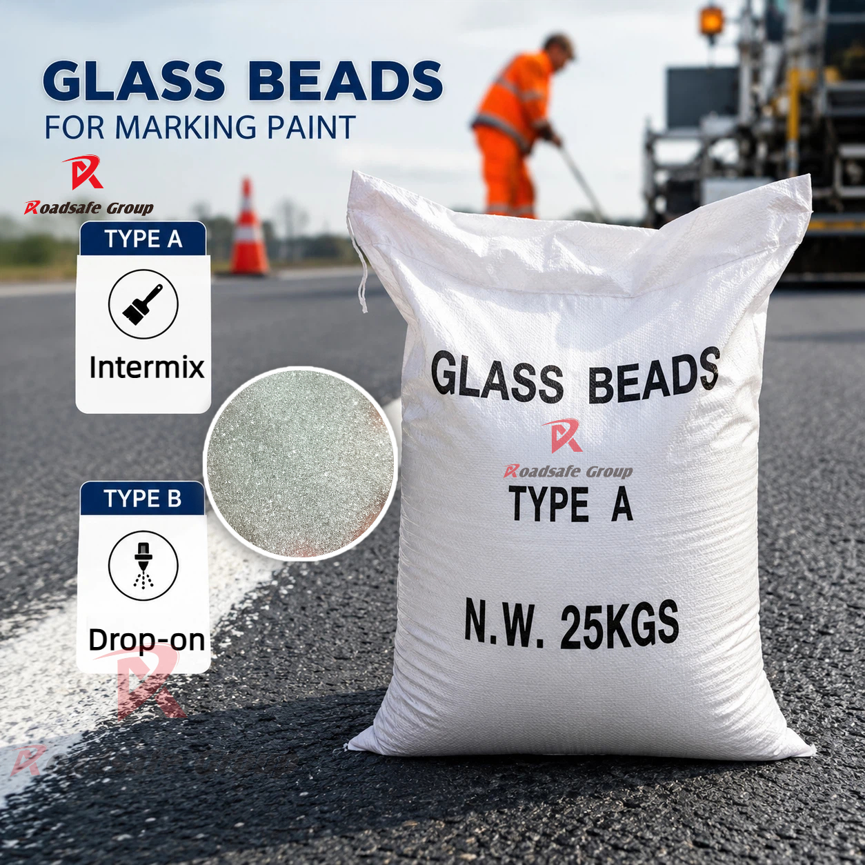 Glass Beads Reflective for Road Line Marking Paint | China Standard Traffic Glass Bead Drop-on Intermix Type A B 