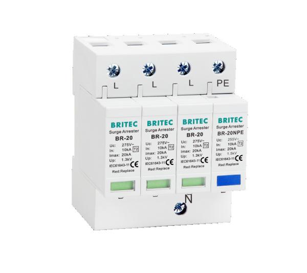 BR-20 4P Class 2 Surge Protective Device Lightning Arrester 3 Phase Thunder SPD type 2 surge protection device