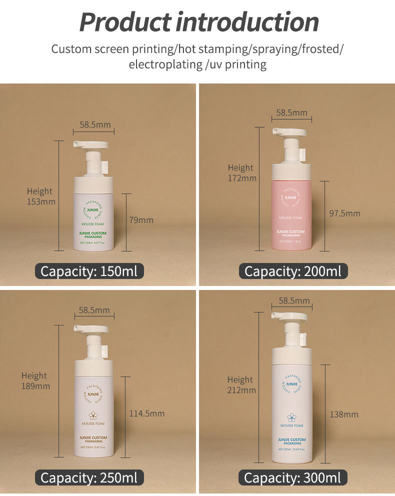 300ml Custom Pink Blue 200ml Plastic Foaming Pump Bottle Hand Wash Liquid Facial Cleanser Soap Plastic Foam Bottle