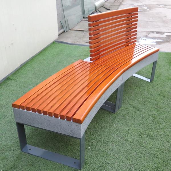 Banc en bois de pierre de jardin réglé avec la vente en gros du bois de banc de jardin en pierre en gros de banc en bois en métal de jambe de pierre de dossier