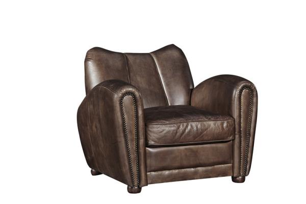 35'' Vintage Cigar Leather Leisure Armchair With brass nail heads handworkcraft