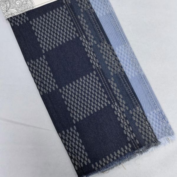 Dark Blue Distinctive Jacquard Denim Fabric Cotton Polyester for Spacial Design Jeans