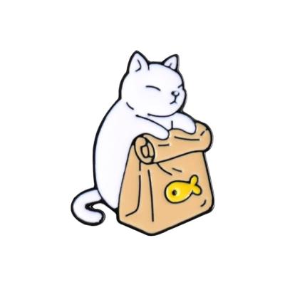 Single Hanging Cat Enamel Pin Cartoon Cute Alloy Oil Dripping Kitten Brooches Lapel Badge Animal Kids Jewelry Printed Metal
