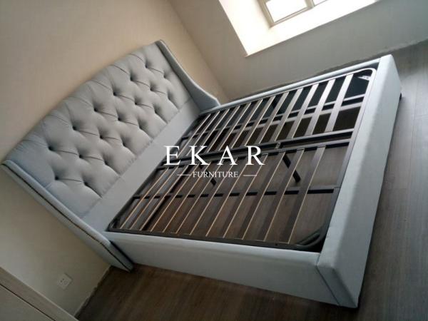 Headboard Upholstered Fabric King Wooden Bed