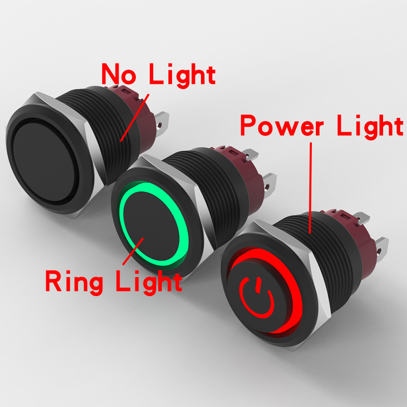 19mm Metal Push Button Switch 15A High Current Self-Locking 1NO Contact Alumina Black Shell IP65 LED Compact Design Control