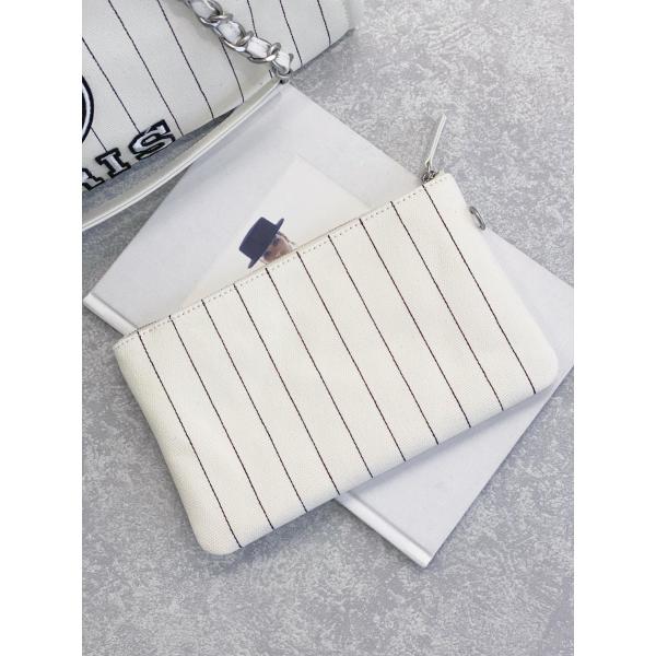 30cm 23P Chanel Deauville Tote Bag White Ecru Black Stripe