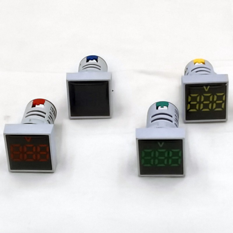 Mini 22mm Digital Panel Meter Square LED Volt Red/Green/Yellow/Blue Backlight AC Voltage 60-500V Single Phase IP53 Screw
