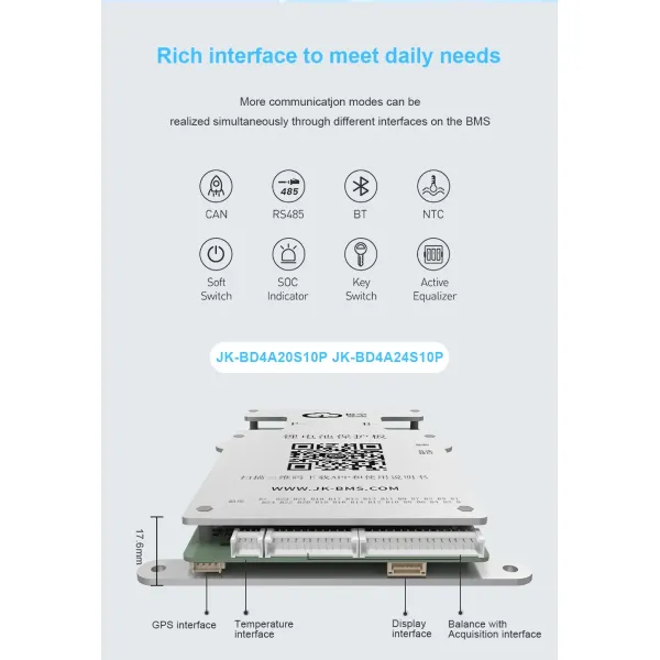 Jikong BMS Jk-Bd4a24s8p 8s/24s 100A Li-ion LiFePO4 Lto Batteries BMS Smart Active Balance