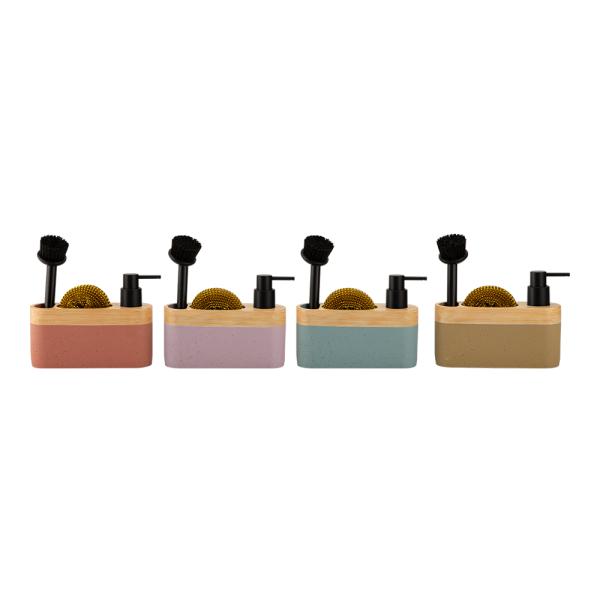 Wood print top Sand stone kitchen soap dispenser with cleaning ball and debossed letter