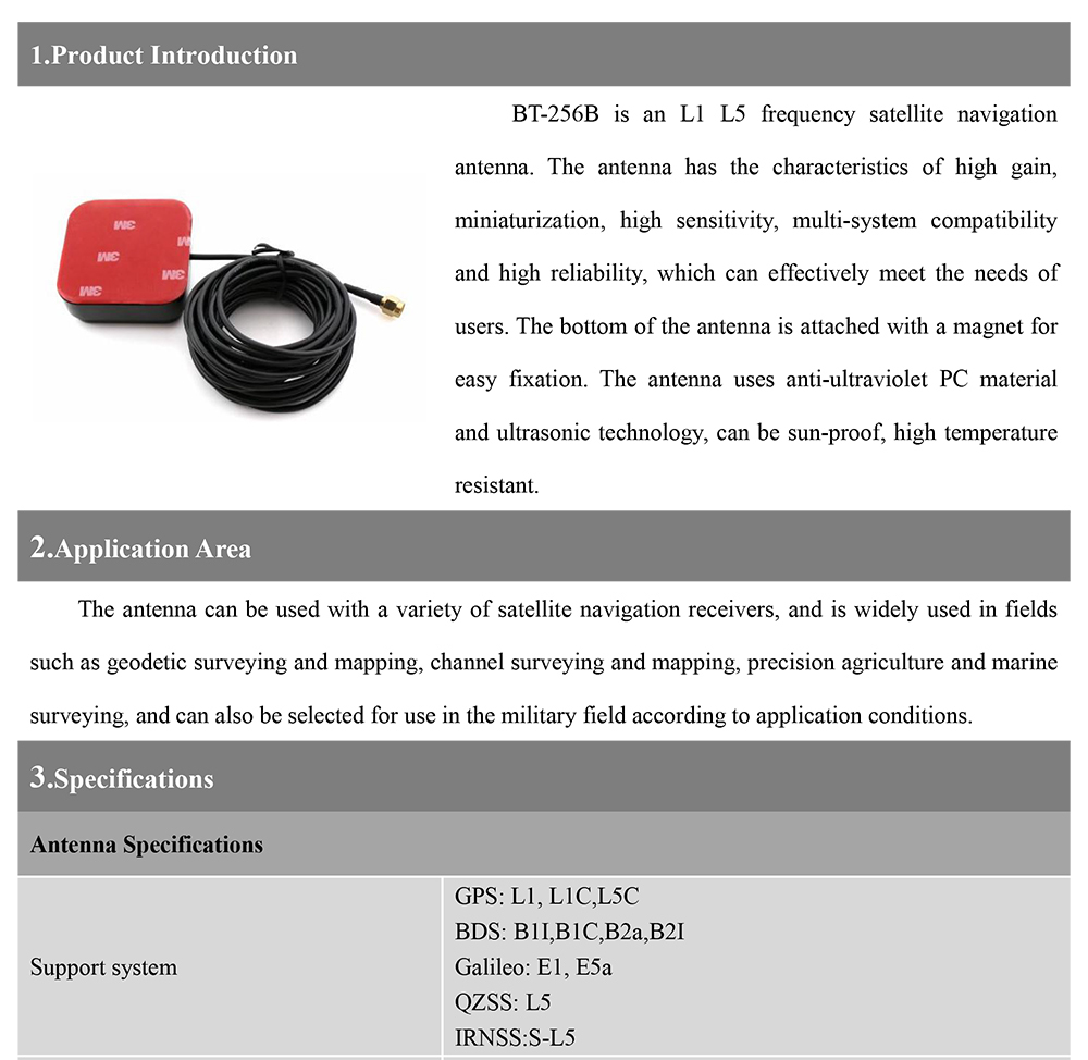 Multi System Compatibility RTK GNSS Navigation Antenna High Sensitivity BT-256B