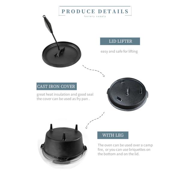 Matt Black Pre Seasoned Cast Iron Camp Oven 2 Quarts Easy Maintain