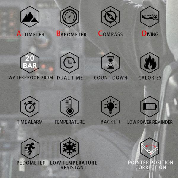 1.8In Waterproof Smart Electronic Watch 220mAh For Altitude Barometric Compass Temperature