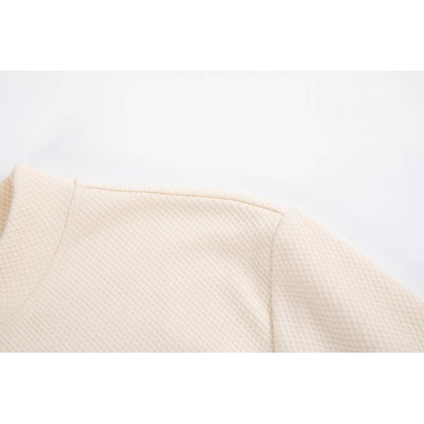 80% Cotton 20% Polyester Waffle Knit Long Sleeve Top in Beige for Casual Wear