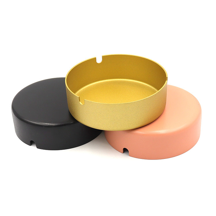 Round Aluminum Alloy Metal Ashtray with Multi-Color Matte Finish and Side Notches for Home Bar Hotel