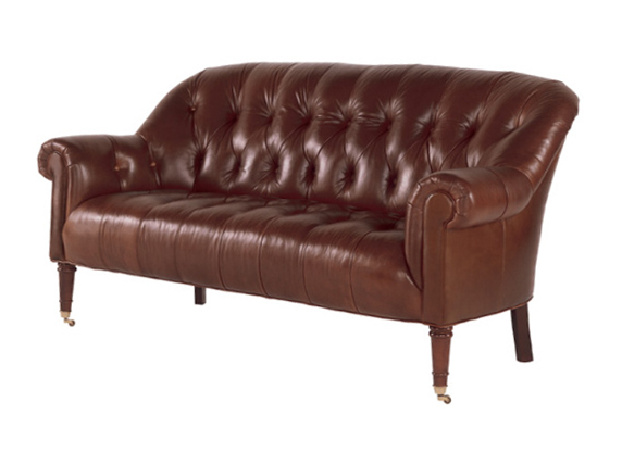 Button Tufted Leather Hotel Room Sofa Wooden Frame / PU Half Leather Sofa Four Seat