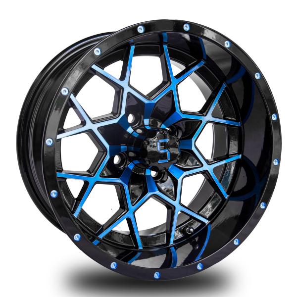 Le chariot de golf personnalisable de 14 pouces borde l'alliage d'aluminium noir brillant bleu borde ET-25