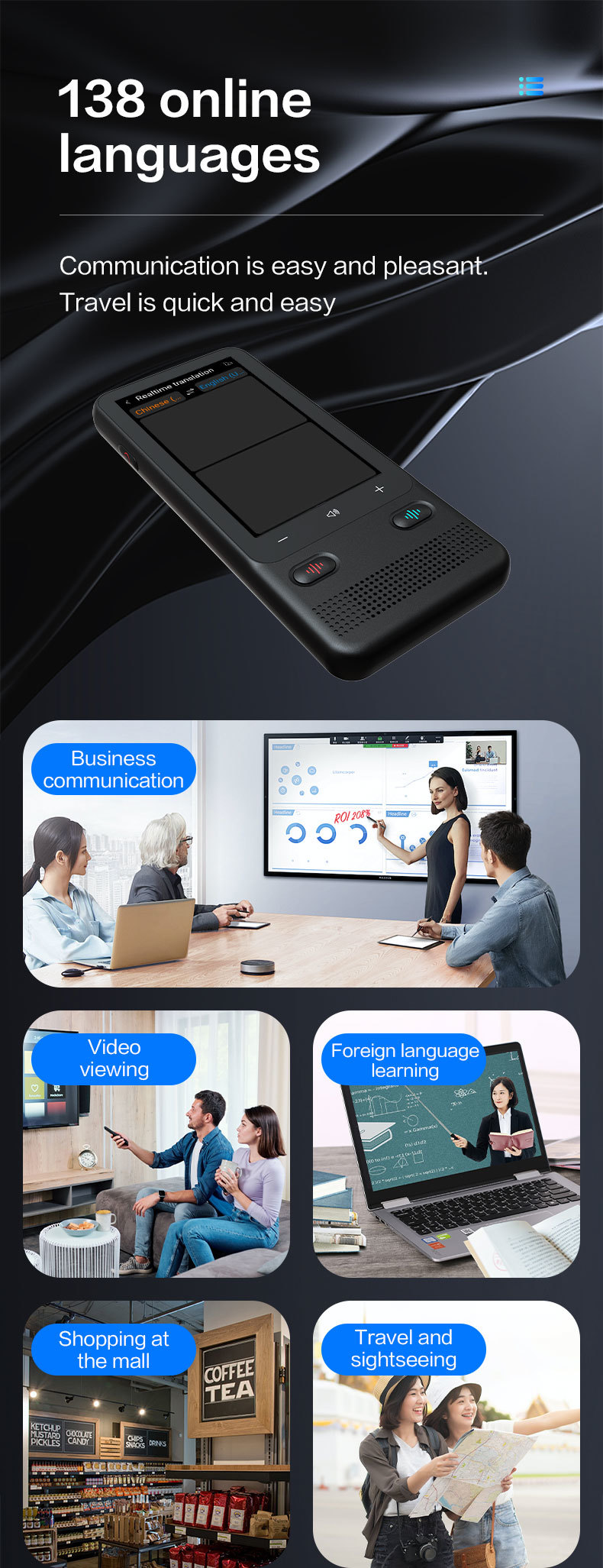 Portable Smart Language Interpreter Machine 160 Languages Real Time For Travel Business