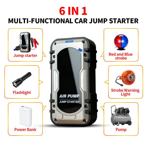 Multi Function Car Battery Jump Starter 12 Volt 32000mAh With Air Compressor Tire Inflator 3 - 150 PSI
