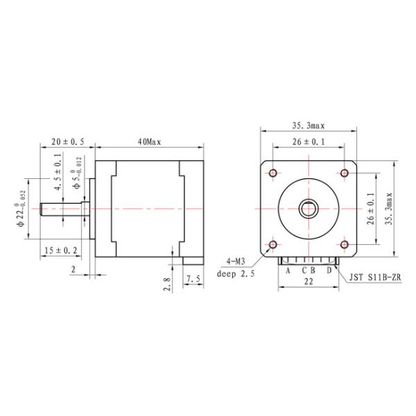 350mNm 33 ISO ROHS CE угла шага Stepper мотора 1,8 ома двухфазовый