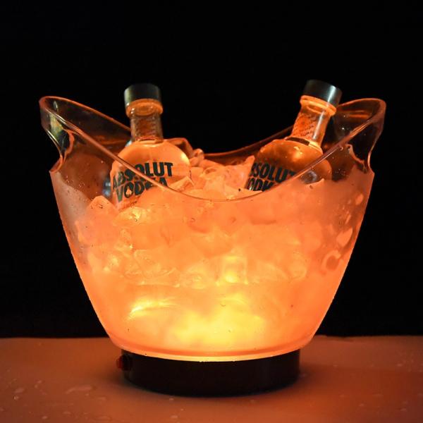 Ice Buckets Tongs Type Large Plastic Beer Container with Handles and LED Lighting