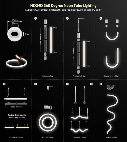 Difusor de luz de neon 360 Flex de silicone Dimmable LED Strip