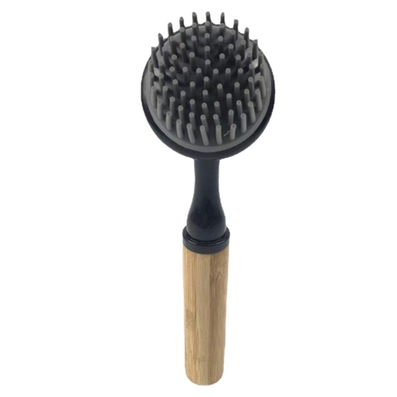 Rubber Bristles Bamboo Handle Wooden Dishwashing Brush Grease Removal