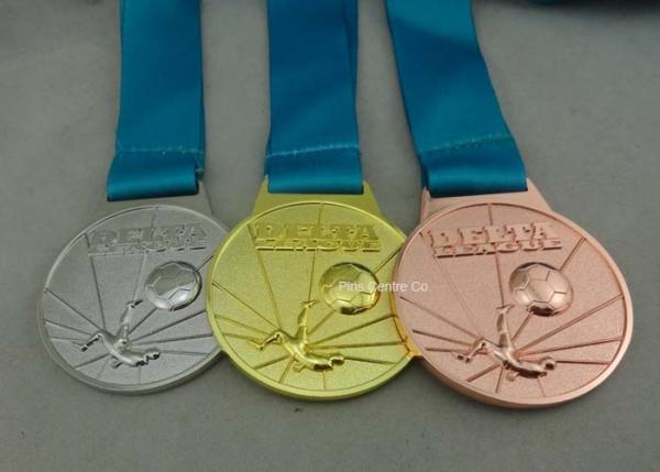 Customized Ribbon Football Awards Medals Full Relief Zinc Alloy