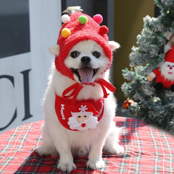 Chapéu de Cão de Natal Acessórios de Animais de estimação Bonitos Chapéu de Árvore Toalha Slip Bib Para Teddy Fadou