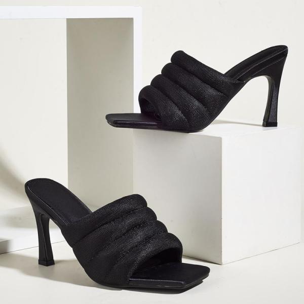 Square Open Toe Size 9 Women High Heel Sandals Slip On Thin Heel